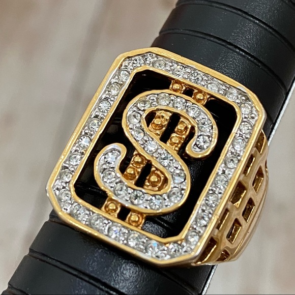 Unsigned CZ Stone Dollar $-Sign Hip Hop Gold-tone Men’s Fashion Ring Size 12 - Picture 4 of 12
